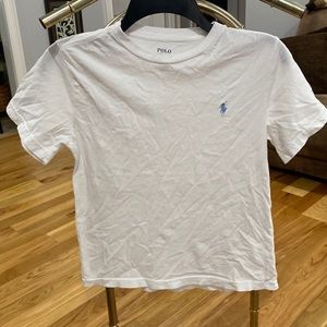 Polo tshirt white with light blue embroidered logo